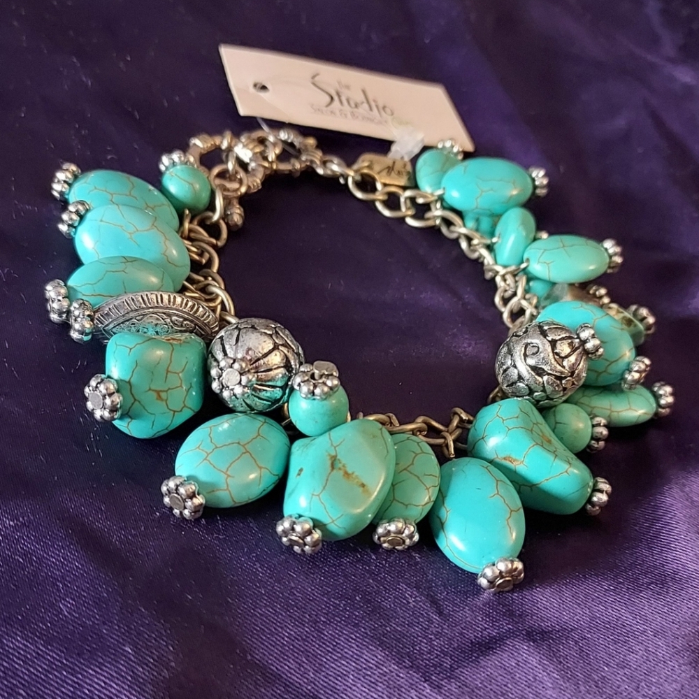 NWT turquoise dangle fashion bracelet adjustable clasp chunky boho